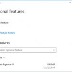 Windows 10 optional features settings