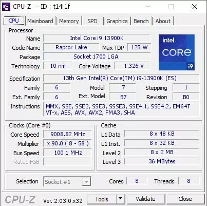 Intel Core i9-13900K je overclockiran na 9 GHz