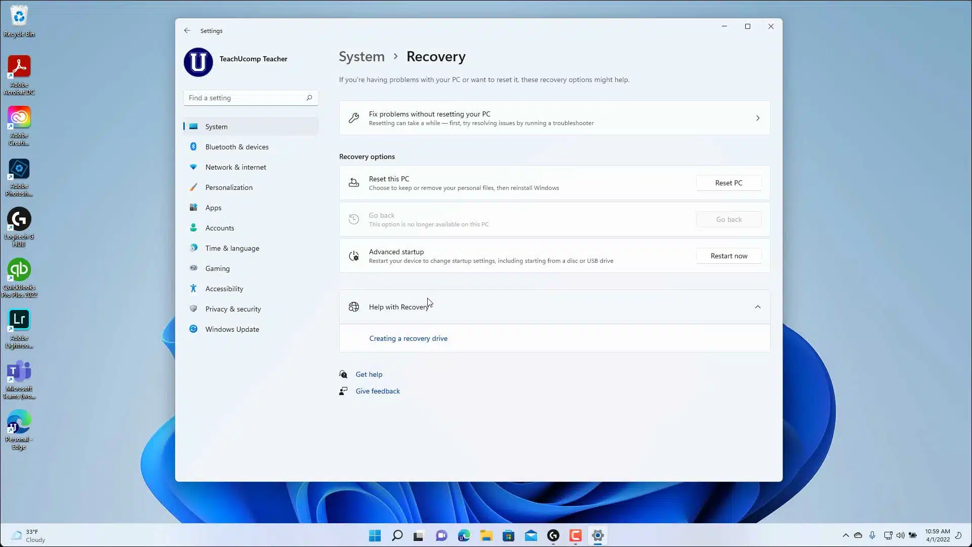windows 11 System - Recovery